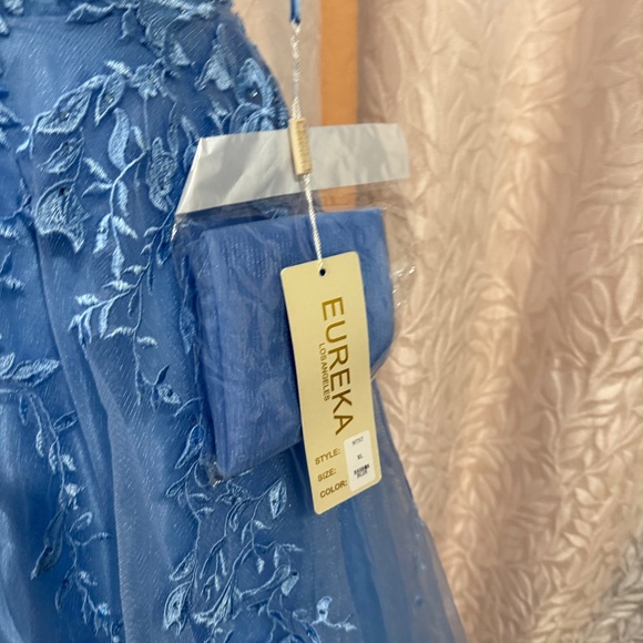 BABY BLUE ball gown w/ floral pattern and corcet back maxi prom bridsmaid Dress - Picture 4 of 9